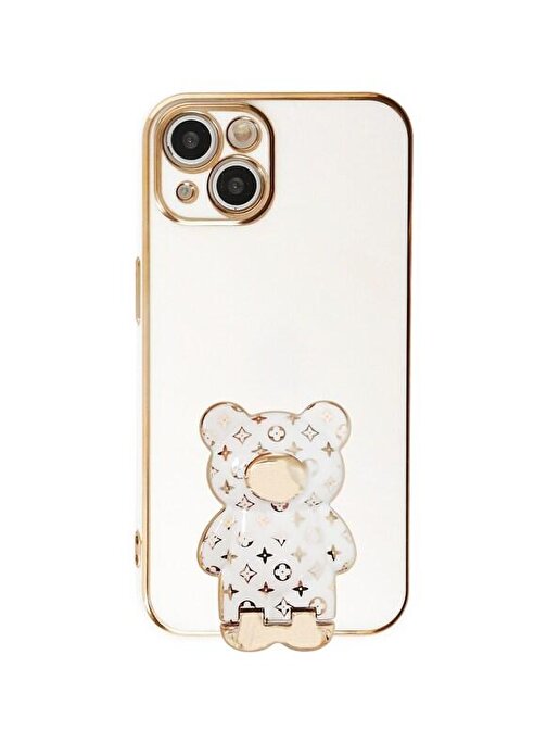 SMCASE Apple iPhone 13 Kılıf Standlı Kamera Korumalı Cute Bear Silikon