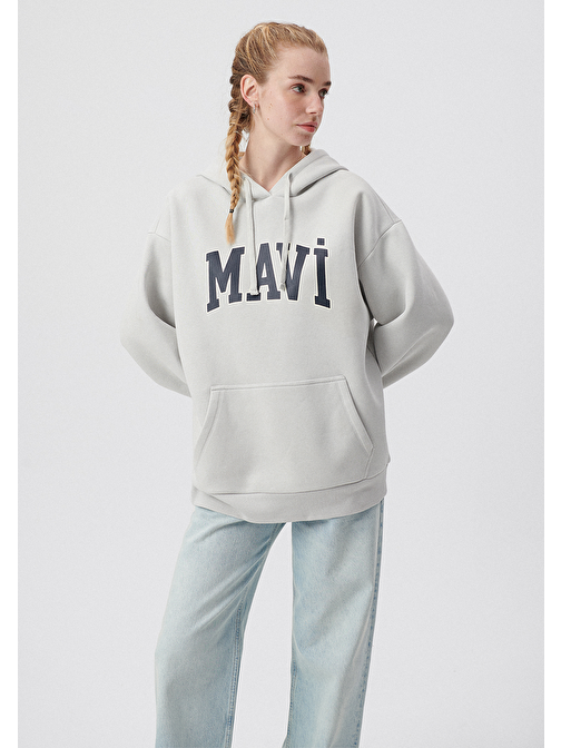 Mavi - Mavi Logo Baskılı Kapüşonlu Gri Sweatshirt 1600361-34322