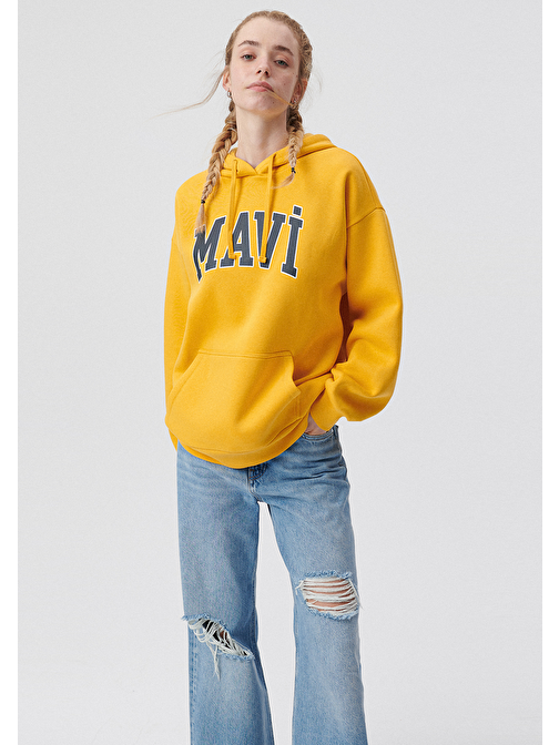 Mavi - Mavi Logo Baskılı Kapüşonlu Sarı Sweatshirt 1600361-71340