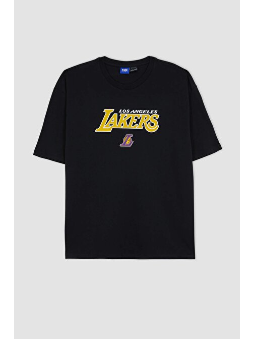 DeFactoFit NBA Los Angeles Lakers Oversize Fit Bisiklet Yaka Baskılı Tişört T7062AZ23AU