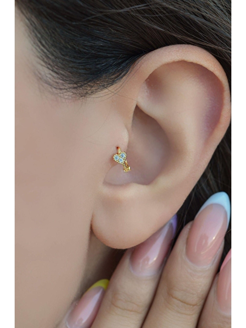 Gold Halka Mini Kalpli Tragus Piercing Helix Kıkırdak Lob