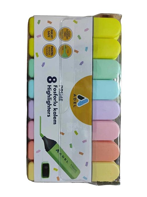 Pastel Fosforlu Kalem 8'li İşaretleme Kalemi 8 Renk Pastel Fosforlu Renkler Turkuaz Turuncu Sarı Lila Pembe Yeşil