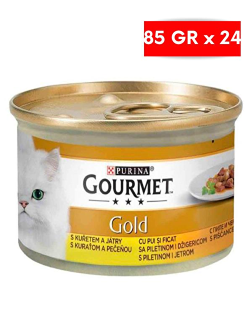 Gourmet Gold Parça Etli Soslu Tavuklu Ciğerli Kedi Konserve 85 gr X 24 Adet