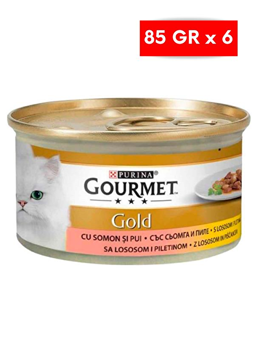 Gourmet Gold Parça Etli Soslu Somonlu Tavuklu Kedi Konservesi 85 gr X 6 Adet