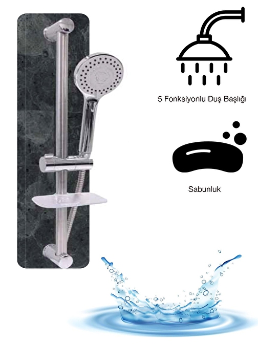 Germany Style Krom Kaplama Gövde 5 Fonksiyonlu Sabunluklu Logos Sürgülü Duş Seti