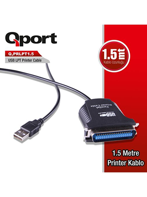 QPORT Q-PRLPT1.5 1,5m USB=>(LPT)PARALEL ÇEV.KABLO