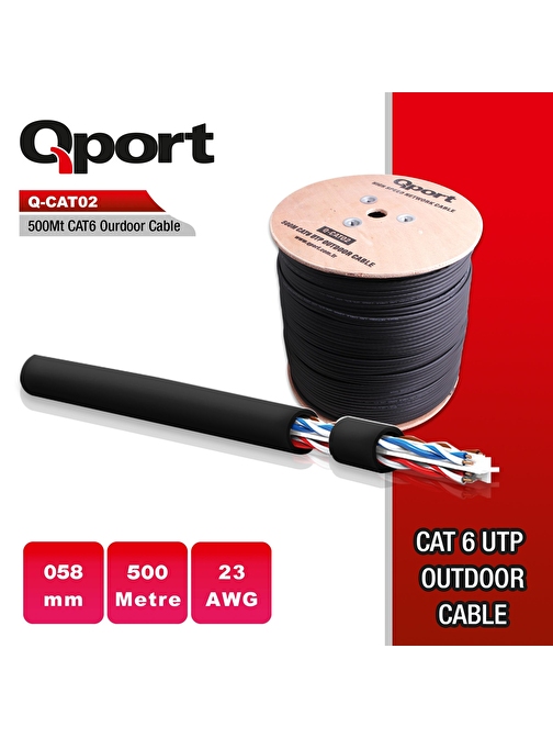 QPORT Q-CATO2 23 Awg Cat6 Ethernet Kablosu 500 mt