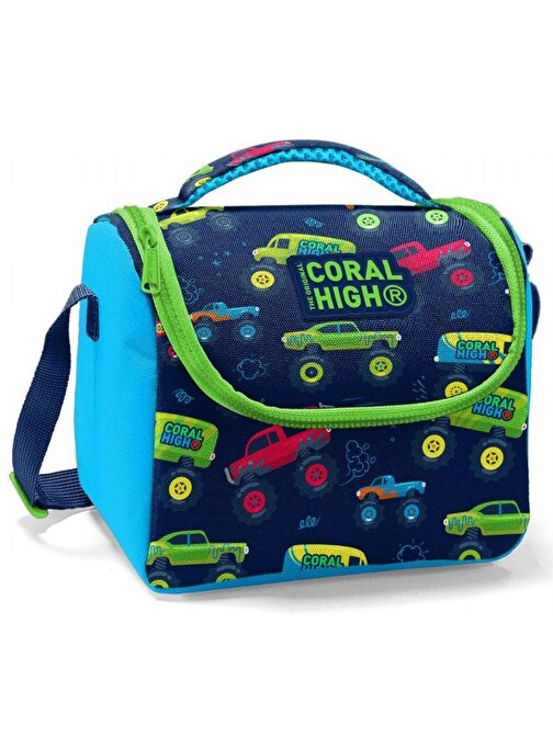 Coral High Erkek Çocuk Beslenme Çantası - Lacivert Mavi Yeşil Araba - Termal Astarlı