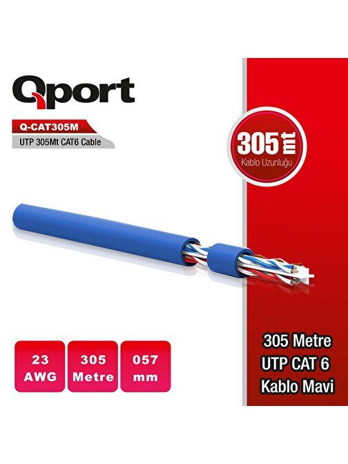 QPORT Q-CAT6M 23 Awg Cat6 Ethernet Kablosu mtavi 305 mt