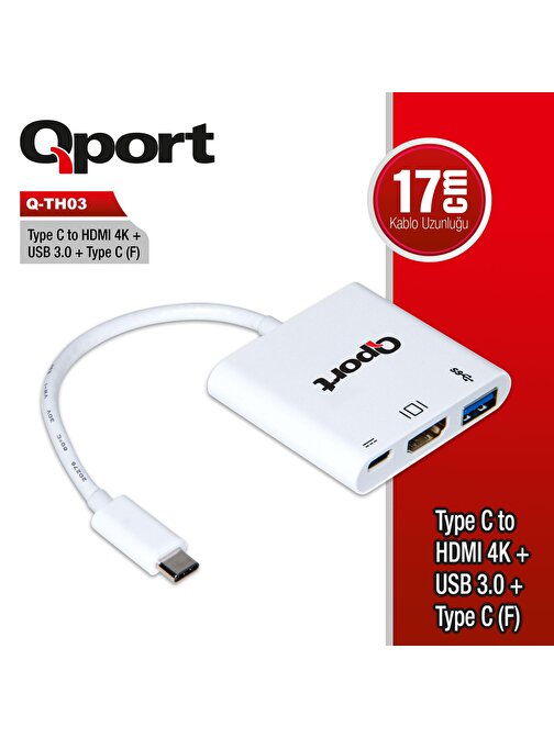 QPORT Q-TH03 TYPE C=>HDMI 4K+USB3.0+TYPE C(F) 4K Ç (Q-TH03)