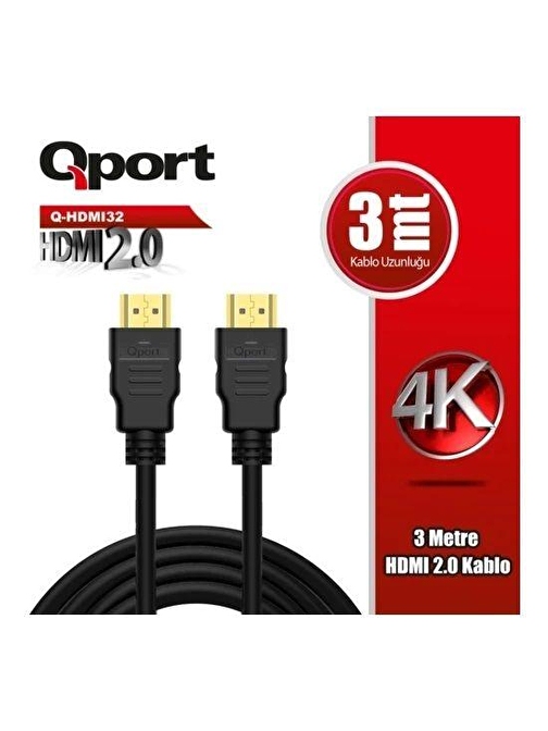 Qport Q-HDMI 32 60 hz 4K 2.0 HDMI Kablo 3 mt