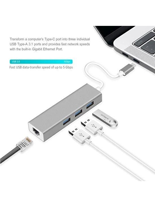 DAYTONA FC-05G USB Type-C => 1RJ45 (GIGABIT)+3*USB 3.0PORT ÇEVİRİCİ (4in1 HUB)