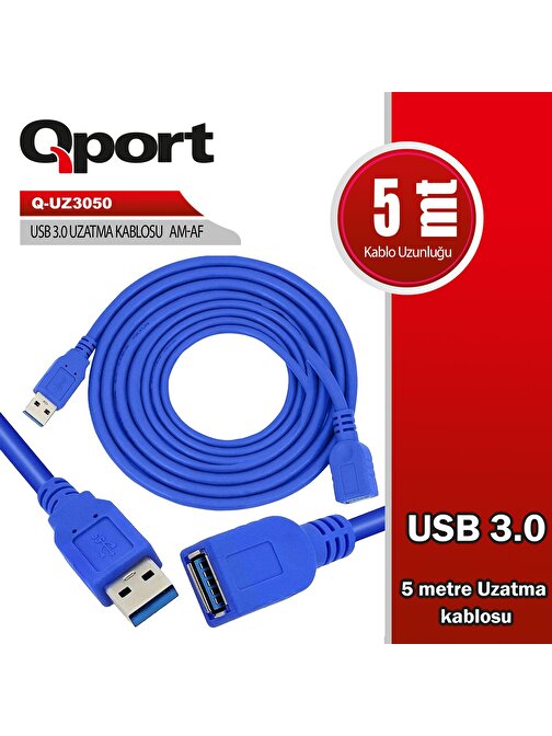 QPORT Q-UZ3050 5m USB3.0 UZATMA KABLOSU