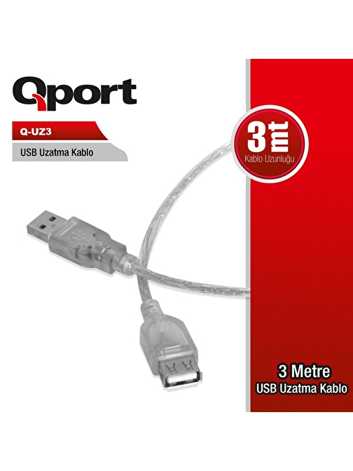 QPORT Q-UZ3 3.0m USB2.0 UZATMA KABLOSU