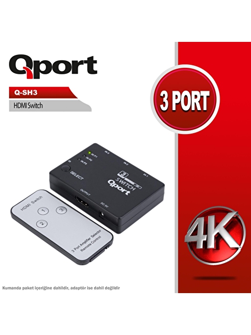 Qport Q-Sh3 3 Port Hdmı Kablolu Switch