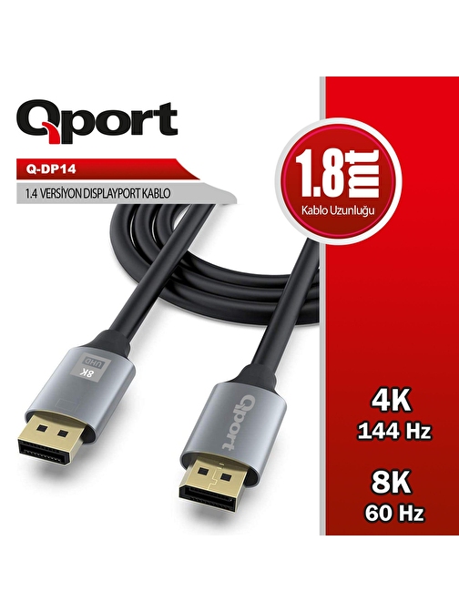 Qport QPORT Q-DP14  1,8m DISPLAY PORT 1.4V KABLO