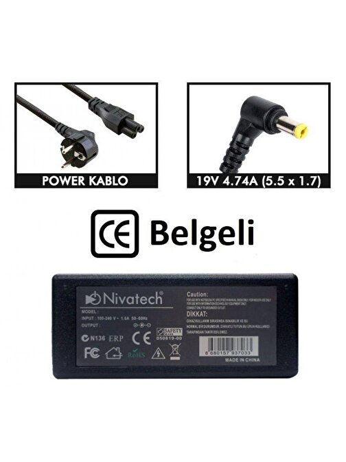 Nivatech BC961 19V 3.42A 5.5x2.5mm Adaptör