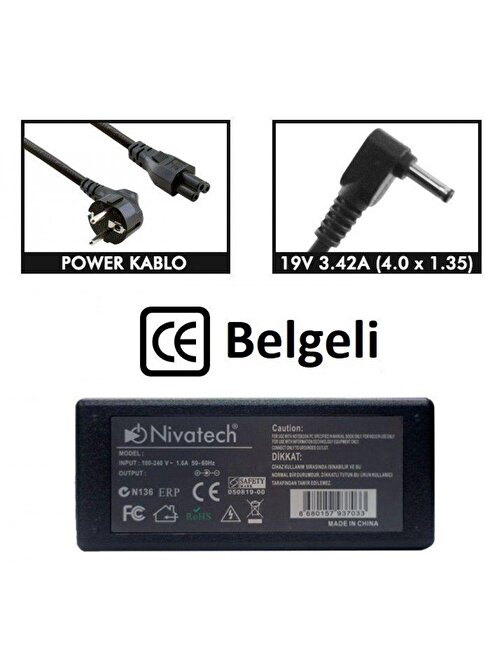 Nivatech BC983 ASUS 19V 6.32A 5.5x2.5mm TB/Adaptör