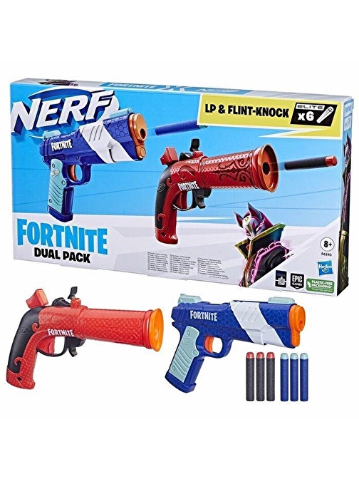 Nerf F6243 İkili Paket Sert Plastik Büyük Dart Tabanca 5 - 7 Yaş Mavi