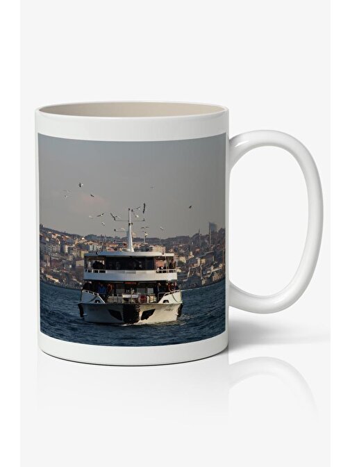 Nostaljik Lezzetler İstanbul Vapur Baskılı Beyaz Kahve Kupa Bardak