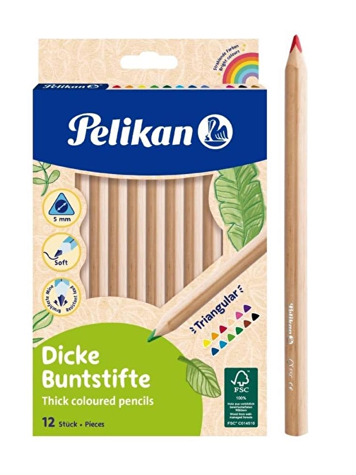 Pelikan Jumbo Üçgen Kolay Kullanım Natural Kuru Boya Tam Boy 12'li Çok Renkli