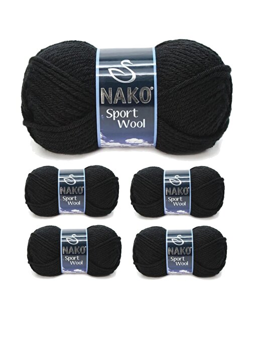 Lilibeaty Sport Wool Atkı Bere Ceket Yelek Yün Örgü İpi No:217 Siyah 5 Adet