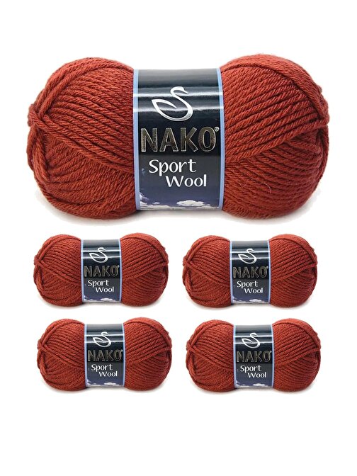 Lilibeaty Sport Wool Atkı Bere Ceket Yelek Yün Örgü İpi No:4409 Kiremit 5 Adet