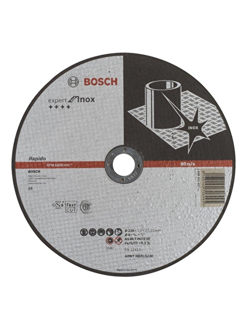 Bosch - 230*1,9 Mm Expert Serisi Düz Inox (Paslanmaz Çelik) Kesme Diski (Taş) - Rapido