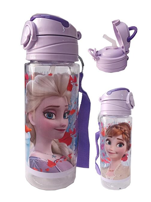 Frocx Kız Çocuk Frozen Matara 500 ml 1 Adet Lisanslı Elsa Karlar Ülkesi Suluk Okul Matarası Öğrenci Suluğu Mor