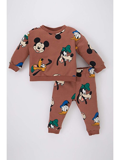 Defacto B1028A523AU Erkek Bebek Disney Mickey Minnie Sweatshirt Eşofman Altı 2'li Takım  Kahve 12 - 18 Ay