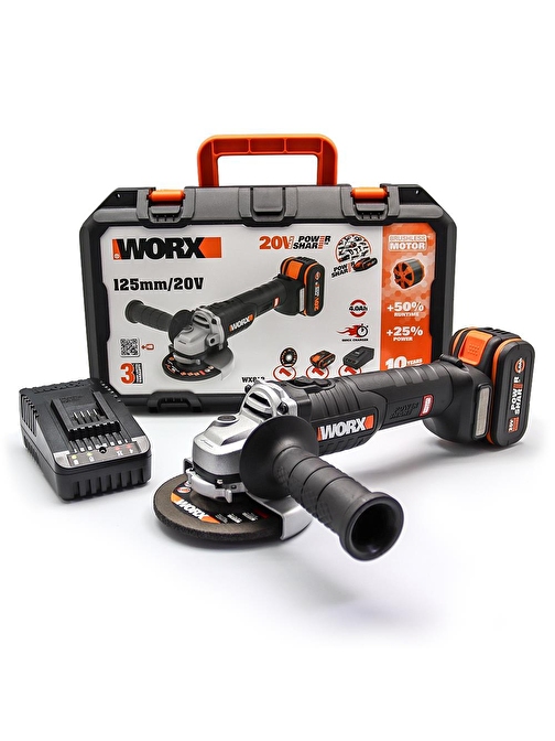 Worx Wx812 20Volt 4.0Ah. 125Mm Kömürsüz Profesyonel Şarjlı Avuç Taşlama