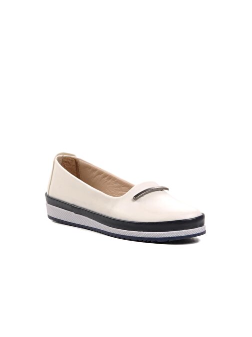 Ayakmod 166 Beyaz-Lacivert Hakiki Deri Kadın Günlük Ayakkabı