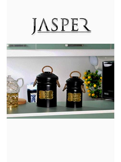 Jasper  Jpr-801 Yıldıray Metal 2'Li Saklama Kutusu Dekoratif Siyah Çay Ve Şeker Kutusu
