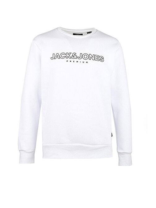 Jack&Jones Sıfır Yaka Standart Kalıp Beyaz Erkek Sweatshirt 12245593