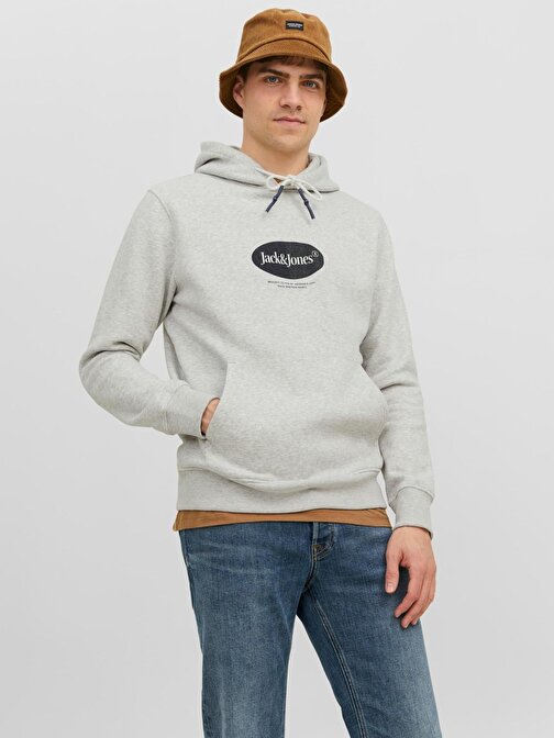 Jack&Jones Kapüşonlu Standart Kalıp Açık Gri-Melanj Erkek Sweatshirt 12242197