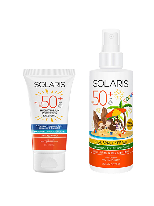 Solaris Tüm Cilt Tipleri İçin Güneş Kremi Spf 50+ (50 ml) Ve Çocuk Güneş Kremi Sprey Spf 50+ (150 ml)