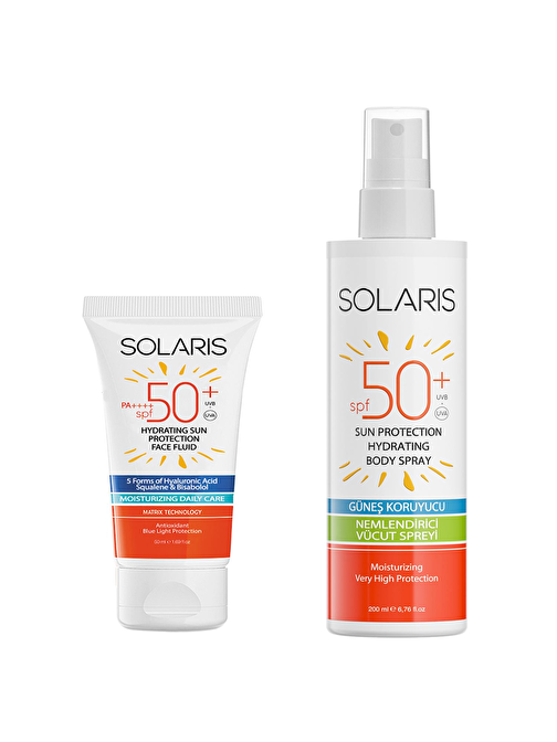 Solaris Tüm Cilt Tipleri İçin Güneş Kremi Spf 50+ (50 ml) Ve Güneş Koruyucu Krem Sprey Spf 50+ (200 ml)