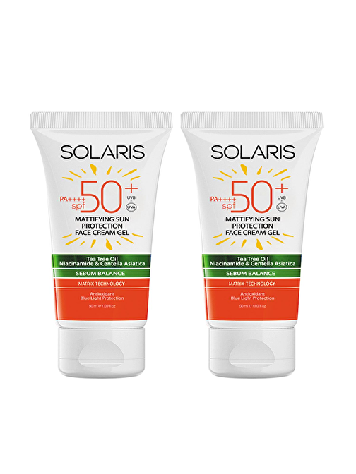 Solaris Yağlı Cilt Tipleri İçin Mat Bitişli Jel Güneş Kremi Spf 50+ (50 ml) X 2 Adet