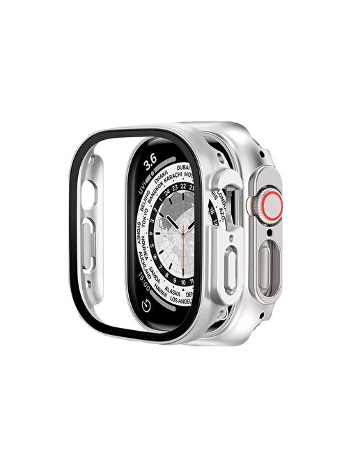 E2M Binano Apple Watch Ultra 49 mm Sense Kasa Ve Ekran Koruyucu Gümüş