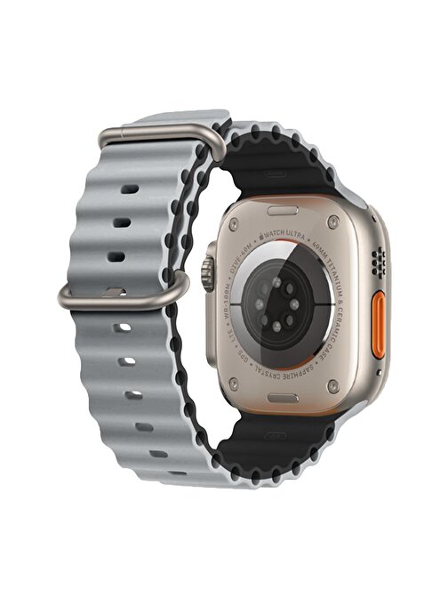 E2M Apple Watch 42 - 44 - 45 - 49 mm KRD28 Ocean Çift Akıllı Saat Kordonu Antresit