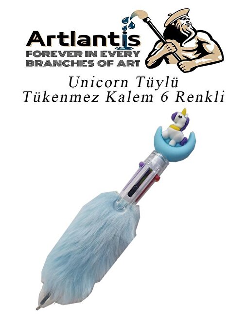 Artlantis Unicorn Tüylü Peluş Tükenmez Kalem 1 Mavi
