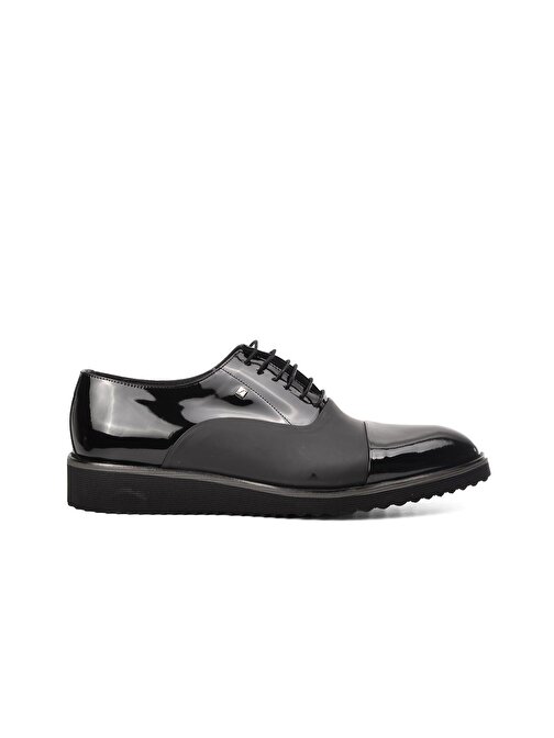 Fosco 6590-B Siyah Rugan-Mat Siyah Hakiki Deri Büyük Numara Erkek Klasik Ayakkabı