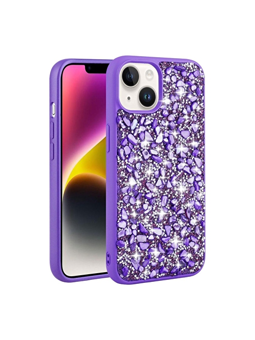 SMCASE Apple iPhone 13 Kılıf Linea Stil Kapak Diamond Parlak Taşlı Silikon