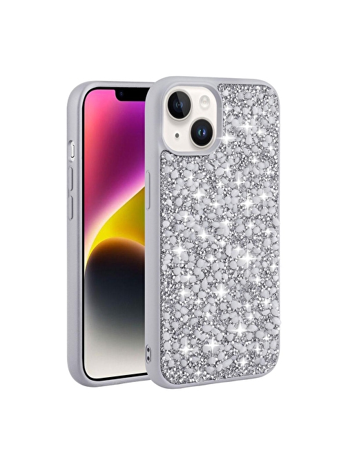 SMCASE Apple iPhone 13 Kılıf Linea Stil Kapak Diamond Parlak Taşlı Silikon