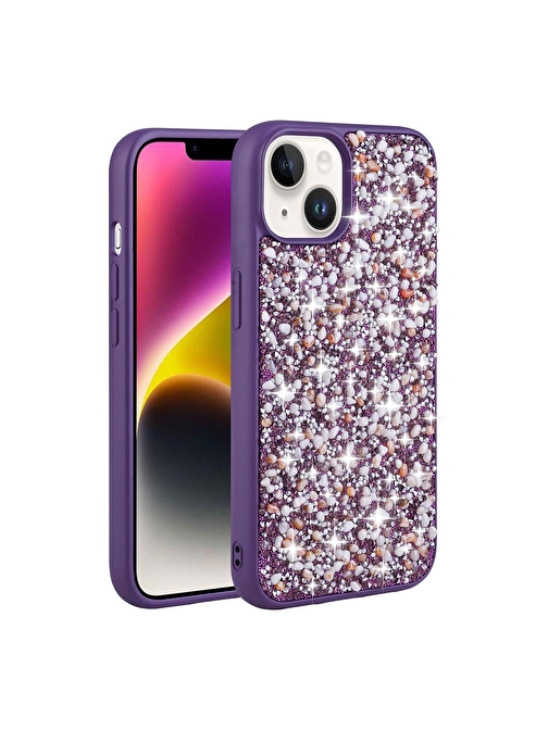 SMCASE Apple iPhone 13 Kılıf Linea Stil Kapak Diamond Parlak Taşlı Silikon