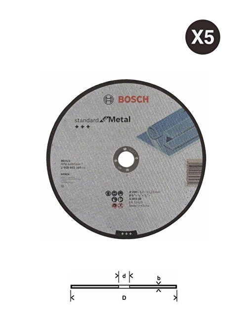 Bosch - 5 Adet 230*3,0 Mm Standard Seri Düz Metal Kesme Diski Taş