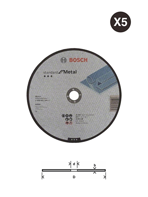 Bosch - 5 Adet 230*3,0 Mm Expert Serisi Düz Metal Kesme Diski Taş