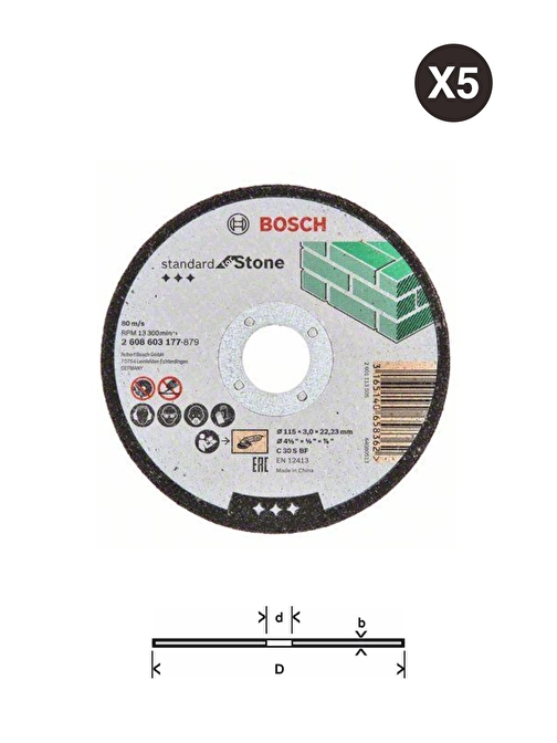 Bosch - 5 Adet 180*3,0 Mm Standard Seri Düz Metal Kesme Diski Taş