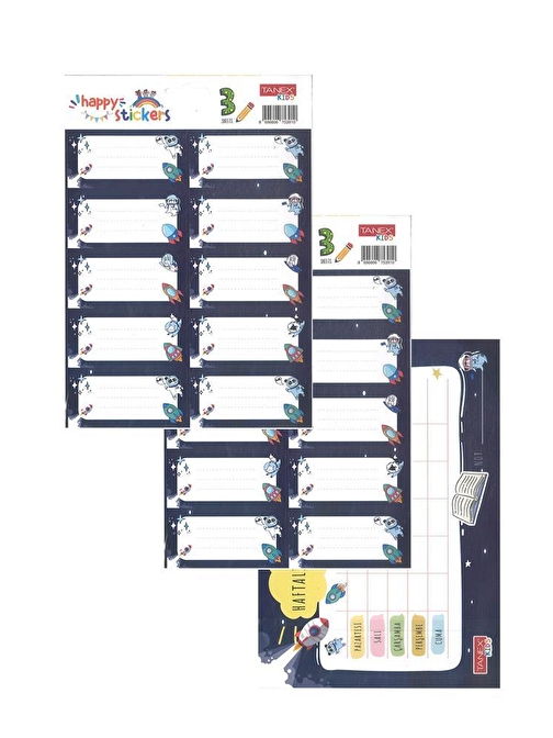 Okul Etiketi Erkek Modeli 10 lu 2 Yaprak Ders Programlı 1 Paket Defter Kitap Etiketi Desenli Renkli Etiket