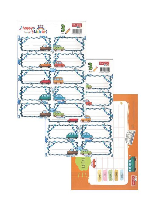 Okul Etiketi Erkek Modeli 10 lu 2 Yaprak Ders Programlı 1 Paket Defter Kitap Etiketi Desenli Renkli Etiket